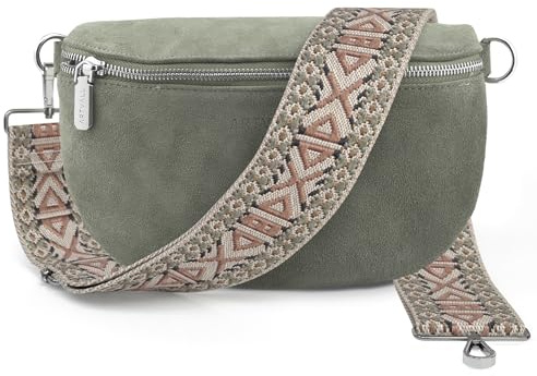 ARTVALL - Umhängetasche Wildleder Tasche Handtasche Velours Bauchtasche Klein mit Schultergurt Design Taschenband abnehmbar verstellbares Riemen Crossbody Bag Echt Ledertasche Damen mit Reißverschluss