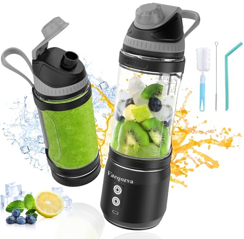Vaeqozva Portable Mini Blender Smoothie Maker,700ml Portable Smoothie Blender Usb Rechargeable,Cordless Anti-Jamming Fruit Smoothie Blender with a Travel Lid & 2 Working Mode(Grey Cap Black Body)