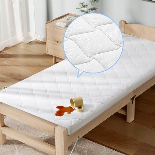 SLEEP ZONE Cot Mattress Protector, Waterproof Mattress Protector for Narrow Twin Bed - Fitted with Stretchable Pockets, Soft Breathable RV Bunk Size Mattress Pad Cover (White)