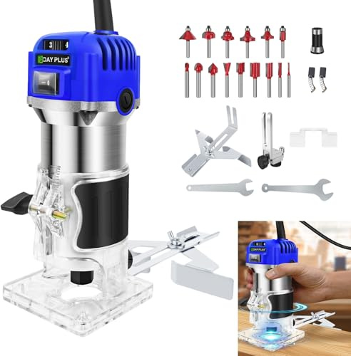 Rifilatore Fresatrice Verticale 800W Rifilatore Elettrica per Legno con 15 Pezzi Punte per Taglialegna Professioanle da 1/4 6.35 mm Elettrofresatrice 4000-27000R/Min 6 Velocità Regolabili