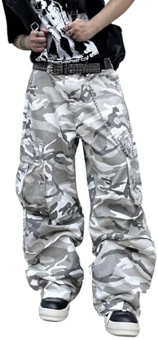 DFGIGT Baggy Denim Cargo Pants for Men with Pockets Mid Weight Wide Leg Hip Hop Skater Jeans Streetwear Casual Jinco Y2k Trousers Relaxed Loose Oversized 2000s Solid Camouflage,E20 Camo,Large