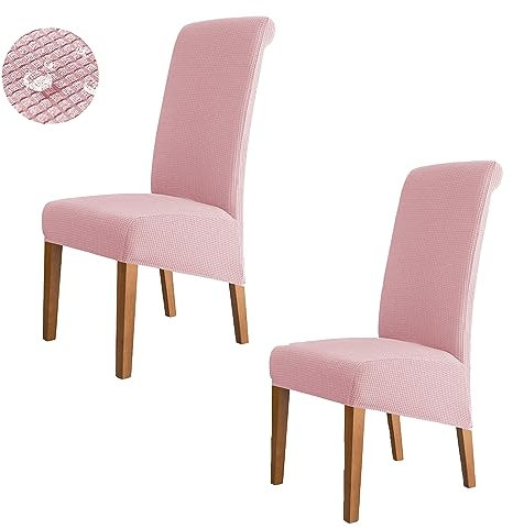 Set di 2 coprisedie con schienale alto, colore rosa, taglia XL, per sala da pranzo e hotel, rimovibili e lavabili