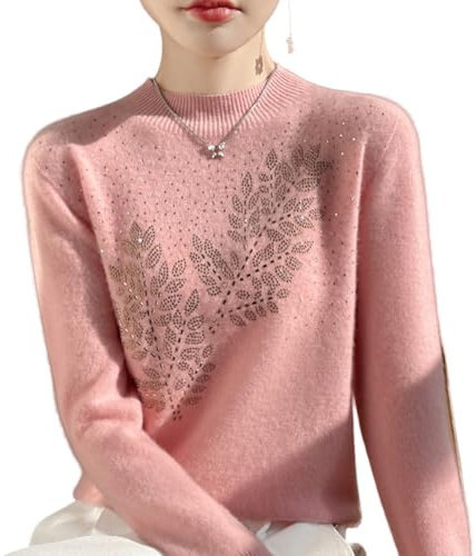 ZHONGLE Faux Cashmere Pullover für Frauen,Winter Neue Kaschmir Lange Ärmel Rundhalsausschnitt weiche warme Pullover Stricken Pullover Tops (Rosa,M(45-55kg))