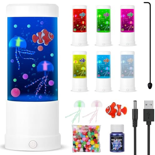Vicloon Lampada Meduse LED, Lampada Lava, 7 Colori 2 Modalità, Alimentazione a Batteria/USB, Lampada Decorativa Rilassante per Casa e Ufficio, Decorazione Regalo per Bambini Adulti, Bianco