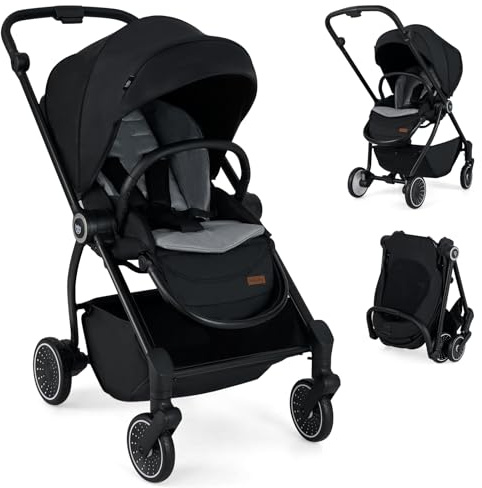 COSTWAY Baby Stroller, Foldable Pushchair with Reversible Seat, Reclining Backrest, Adjustable Canopy, Handle & Footrest, Travel Pram for Infants 0-36 Months (Black)