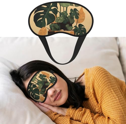 Augenmaske zum Schlafen, atmungsaktiv, lichtblockierend, Schlafmaske, graue Monstera-Pflanze, Nacht-Augenbinde, weich, bequem, Nacht-Augenschutz, für Männer und Frauen, Augenabdeckung für Nickerchen