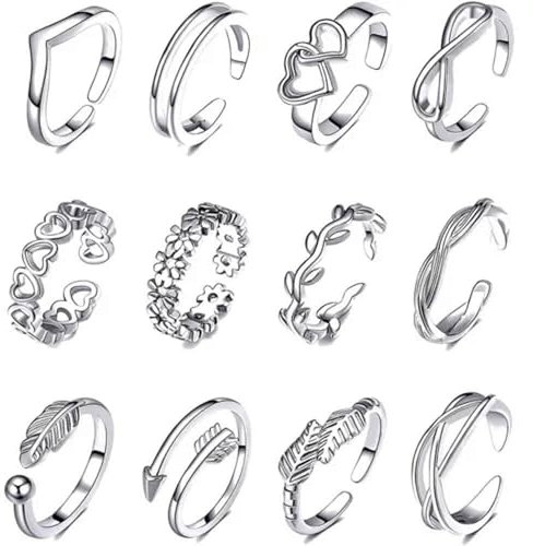 12 St¨¹ck Silber Gold Elegante Damen Zehenringe Fu? Strand Schmuck ~-Silber