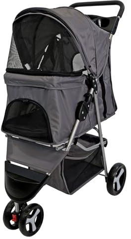 Actiaspet - Foldable Pet Stroller with Weather Protection and Swivel Wheels | 15kg Carrying Capacity (Grey, One Size)