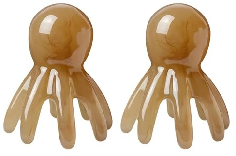 LZZEM 2Pcs Portable Eight Hole Scalp Massager - Resin Head Massage Comb Octopus Design for Relaxation Handheld Shiatsu Scraping Tool Chinese Spa and Hair Care.