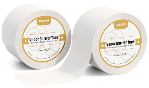 Giunn Vapor Barrier Tape 2 Rolls, 4 Wide x 180' Long Moisture Barrier Tape, 9 mil White polyethylene Tape, Moisture Sealing and Seams for Crawl Spaces, Vapor barriers, Marine, Insulation