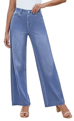 GRAPENT Elastic Waist Jeans Women's High Waisted Pull On Size 14 Womens Lightweight Women for Summer Rise Jeans, Reef Blue, L, US Size 12 to 14