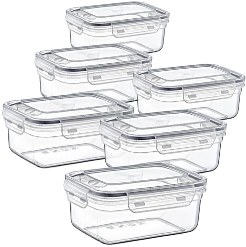 SUSTANIA 6er-Set Frischhaltedosen mit Clipverschluss 1,5L - Luftdichte Vorratsdosen BPA-frei, mikrowellengeeignet, spülmaschinenfest, 20x14x8,5cm