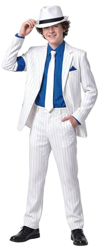 Koongso Costume da pop king Michael da Danza Stella MJ, abiti per cosplay, cappotto, pantaloni a righe bianche, cravatta e cappello, abiti da ballo anni '80 e '90, abiti per Halloween