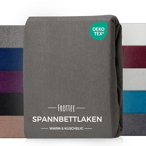 Carpe Sonno Frottee Spannbettlaken 160 x 200 Warm & Kuschelig - Winter Spannbettlaken 160x200cm Frottee Bettlaken 160x200 aus 80% Baumwolle - Oeko-TEX zertifiziertes Spannbetttuch Grau