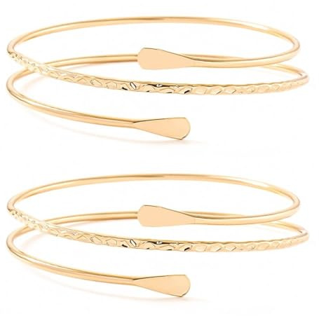 Henyall 2PCS Boho Upper Arm Cuff Bracelet for Women – Adjustable Coil Arm Band Bangle, Gold Arm Cuff,Punk Minimalist Open Armlets for Party, Performance, Dress Up (Gold)