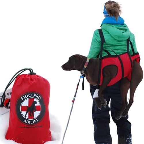 Fido Pro Airlift Notfall-Rettungsgurt - Leichter, kompakter Tragegurt für sehr große Vierbeiner mit 8-Punkt-Stützsystem für sicheren Transport - Für Wandern und Skifahren - 32–73 kg