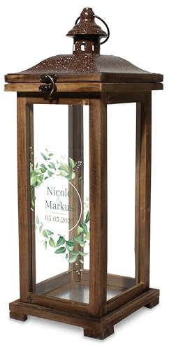 True Statements Holz-Laterne mit Gravur – Personalisiertes Hochzeitsgeschenk 42 cm