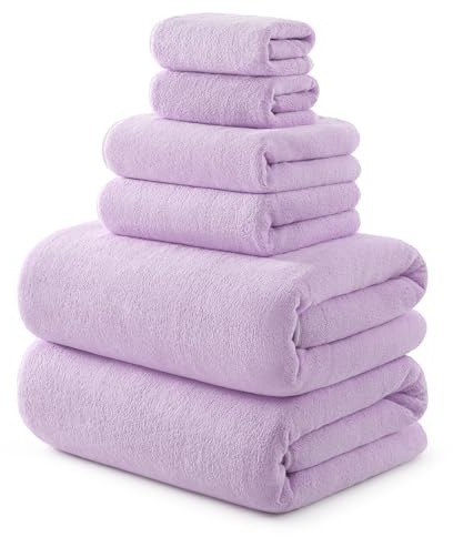 REDKISS Towel Set of 6 - Oversized Bath Sheets (70 x35 in), 670GSM Ultra Soft & Highly Absorbent, Quick Dry Purple Bath Towels Sets for Bathroom, Spa, Hotel, Gym