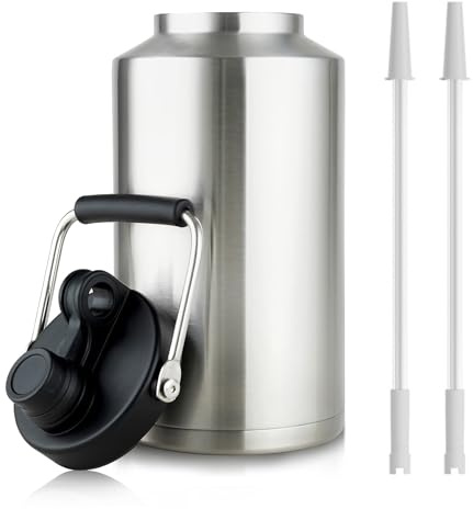 1 Gallon Water Jug Bottle Insulated with Straw, 128oz Stainless Steel Water Bottle Jug Wide Mouth Double Vacuum Dishwasher Safe BPA Free for Hot & Cold Drinks Stainless Steels