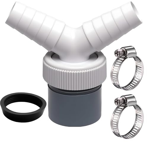 Ablaufadapter für Waschmaschine, 18 auf 24 mm, Y-förmig, divergierender Ablauf-Verlängerungsschlauchverbinder, mit 2 Schlauchschellen für Waschmaschine, Spülmaschine