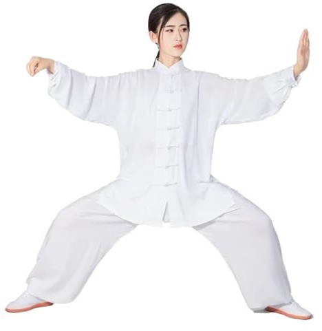 LXLAEOANG Kung Fu Uniform Kung Fu Uniform Soft Cotton Tai Chi Suit Wushu Martial Arts Women and Men Wing Chun Jacket Pants(White,L)
