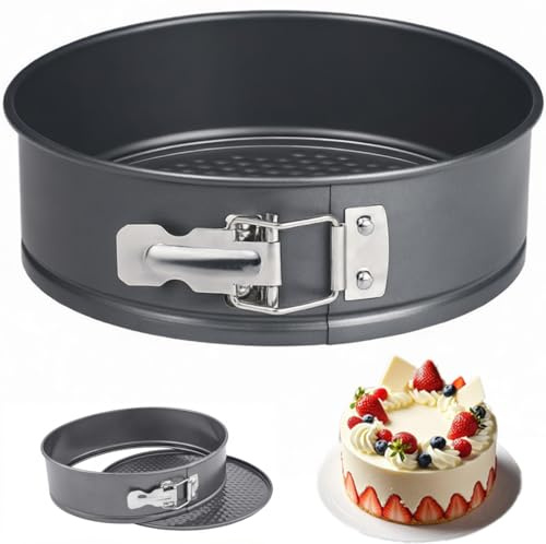 BRIMOREA Molde redondo de 18 cm, redondo, antiadherente, molde para tartas de queso, molde para tartas de queso, tartas, pasteles, pizza, en freidora de aire caliente, airfryer y horno