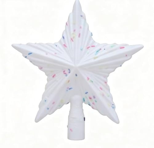 QOXEZY Adorno de estrella de corona de árbol de Navidad, plástico rosa y blanco, decoración de 5 puntos para decoración de árbol de vacaciones, 20,5 x 4 x 19,5 cm, decoración festiva ligera para el