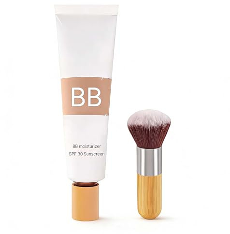 BB Tinted Moisturizer SPF 30 mit Weichem Makeup Pinsel, Feuchtigkeitsspendende Foundation für Volle Deckkraft, Wasserfestes Make-Up für ein Natürliches Finish im Alltag (#2)