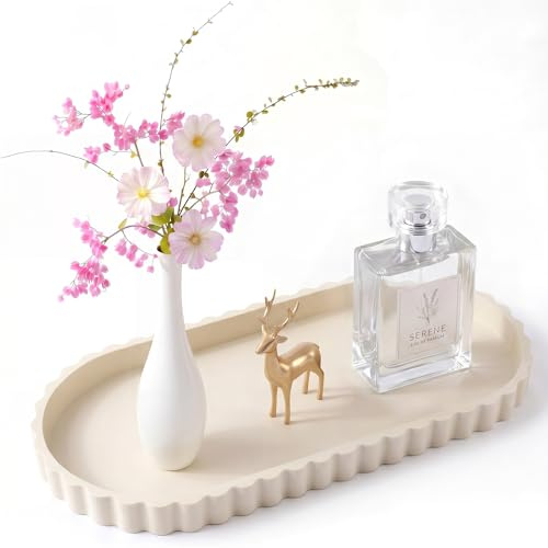 Vassoio Bagno In Silicone - 30,5 x 13,5 cm Vassoio Decorativo Ovale Per Il Piano Di Lavoro Del Bagno o Della Cucina, Vassoi Portoggetti Con Bordo Smerlato, Vassoi Per Il Piano Del Wc e Vasca