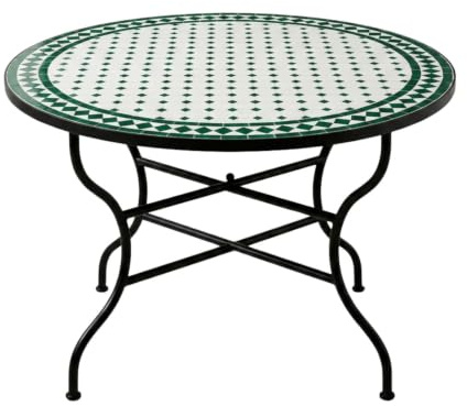 Marockanskt mosaikbord marrakech vit-grön av keramik 120 cm