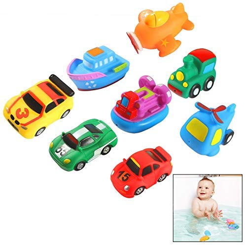 Xrten 8 Stücke Bad Spritzen Spielzeug,Flugzeug Wagen Boat Gummi Badewanne Badespielzeug für Baby