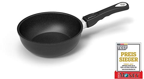 AMT Gastroguss Sauteuse/kleiner Wok, 20 cm Ø, 6 cm hoch, abnehmbarer Stiel, induktionsgeeignet, Lotan® Antihaft-Veredelung, Gusspfanne (Aluguss), AMZN-I-620-Z20B