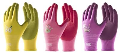 PACIFIC 3 Pares de Guantes de Jardinería para Mujer, Guantes de Jardín Recubiertos de Látex, Guantes de Trabajo, Transpirables, Morado, Rojo, M/8
