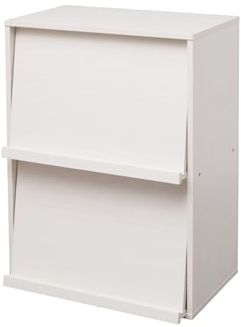 Iris Ohyama, Meuble, Bibliothèque, Étagère de Rangement, 2 Portes rabattables, Design, Solide, Moderne, Multi-Usage, Bureau, Chambre, Salon - Flap Rack CHR-2 - Chêne Blanc