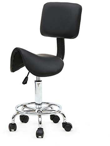 Sgabello da ufficio, sgabello a rotelle professionale con schienale girevole a 360°, sgabello da sella in altezza regolabile per salone di massaggio, cucina, ufficio, clinica, pub, cucito, pittore
