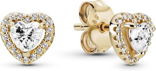 PANDORA Damen Ohrstecker Erhöhtes Herz 14k Gold, Zirkonia 259137C01