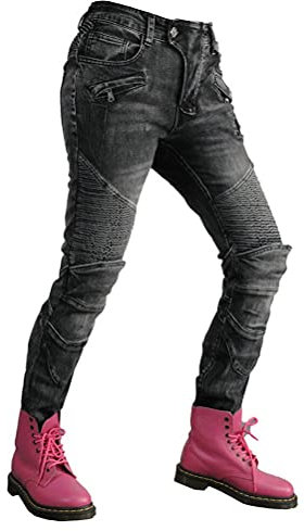 Damen Motorcycle Riding Jeans Motorrad Biker Radsport Schutzhose Verstärkung Silikon Gel CE Armierung Protection, Schwarz , XS