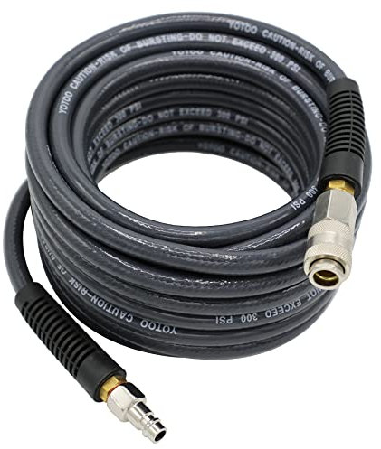 YOTOO PVC Air Compressor Hose 10m Long 6mm ID X 11mm OD 300 PSI with 1/4-Inch Europe Steel Quick Coupler Fittings and Bend Restrictors for Heavy Duty, Lightweight, Flexible at All Weather Use, Gray