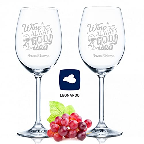 Leonardo XL Weinglas mit Gravur - Wine is always a good Idea - Lustige Geschenke - Originelles Geburtstagsgeschenk für Männer & Frauen - Geeignet als Rotweingläser Weißweingläser Farbe Daily