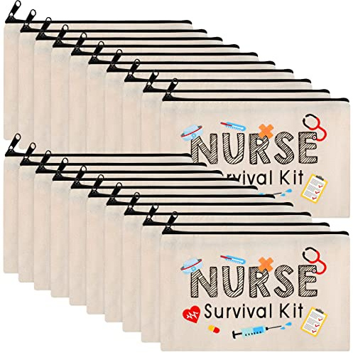 20 Stück Krankenschwester-Kosmetiktasche Krankenschwester Survival Kit Make-up-Taschen Leinwand Mehrzweck-Reißverschlusstasche Krankenschwester Praktiker Geschenke für Frauen Mädchen Krankenschwestern
