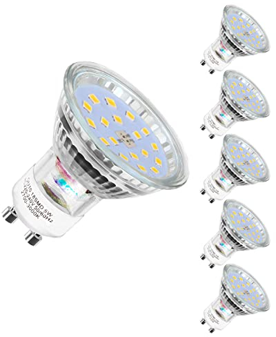 Lampadine LED GU10, 5 pz, 5W equivalente a 50W, attacco GU10, Luce Bianca Calda 3000K, 450 lumen, lunga durata, basso consumo, non dimmerabili