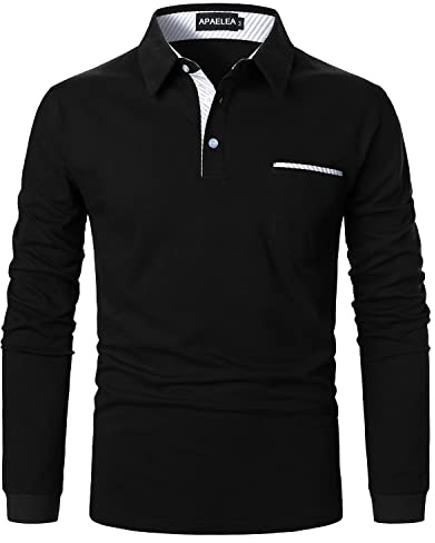 APAELEA Poloshirt Herren Langarm Streifen T-Shirt Baumwolle Casual Polohemd für Männer