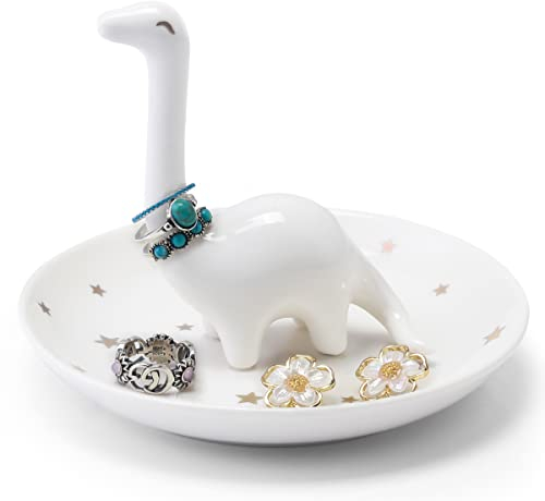 Titanape White Dinosaur Ring Holder - Gifts for Women Birthday Christmas Engagement Ring Stand, Cute Jewellery Holder for Rings Bracelets Necklace Organizer