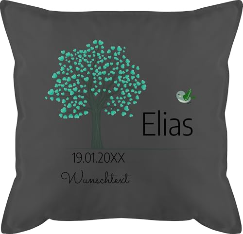 Kissen 50x50 - Lebensbaum Geschenk Taufe mit Name personalisiert I Geburt I Kommunion Datum Geschenk - 50 x 50 cm - Grau - taufgeschenk mädchen personalisierte taufgeschenke konfirmation