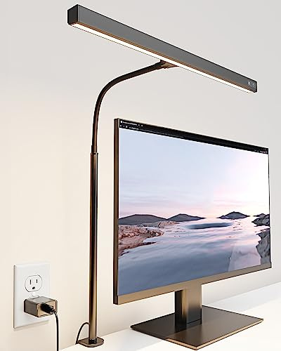 SUPERDANNY LED Desk Lamp for Office Home, Eye-Caring Desk Light with Adjustable Gooseneck, 12W Touch Control Dimmable Brightness, Architect Clamp Lamp with USB Adapter for Reading Study Workbench