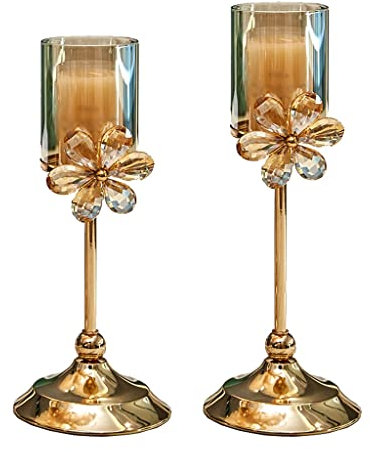 HEXEH Kerzenhalterhalter Golde Metallsäule Kerzenhalter, Kristall Hurricane Kerzenhalter, Hochzeitszentrum Zentrum Tisch Candlesticks Party Wohnkultur Kandelaber