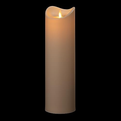 In- & Outdoor LED Kerze mit flackernder Docht-Flamme, Ø 8,9 x 15,3 bis 30 cm, flammenlose Kerzen | Timer, mit beweglicher Flamme, warm-weiß beleuchtet, bis zu 800 Std., creme (ca. Ø 8,9 cm x 30,5 cm)