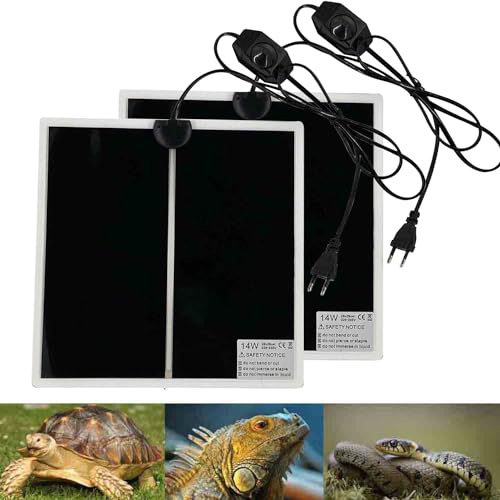 PeSandy Tappetino Riscaldanti Rettili Regolabile, 2 Pezzi Termoforo Non Adesivo per Tartaruga Serpenti Lucertola Geco Granchio Eremita - Tappetini Riscaldanti Rimovibile sotto Il Serbatoio(28x28CM)