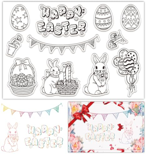 craspire Ostereier, Klare Gummistempel, Fröhliche Ostern, Worte, Kaninchen, Blumenkorb, Luftschlangen, Pilz, Blumentopf, Transparenter Poststempel, Silikonsiegel, Stempel, DIY, Scrapbooking