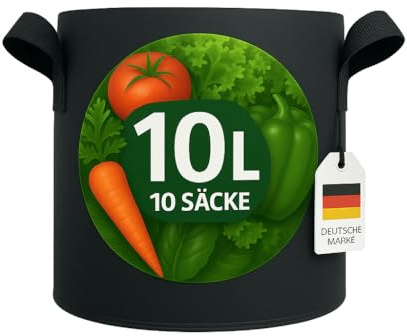 König Design 10x 10L Pflanzsack aus Vlies Stoff - 10er Set 10L Pflanztaschen aus 300 g/m² Filz & Vliesstoff - Pflanzgefäß Pflanzbeutel für Balkon Terrasse Gewächshaus & Garten